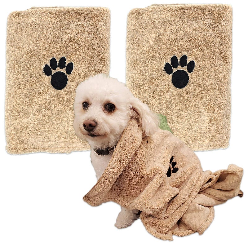 Zelica Dog Bath Drying Towels | Super Absorbent Shower Towels for Small Pet Dogs | Cute Light Brown Dog Towel | 34â€ x 25â€ (2 Pack) - Image 1